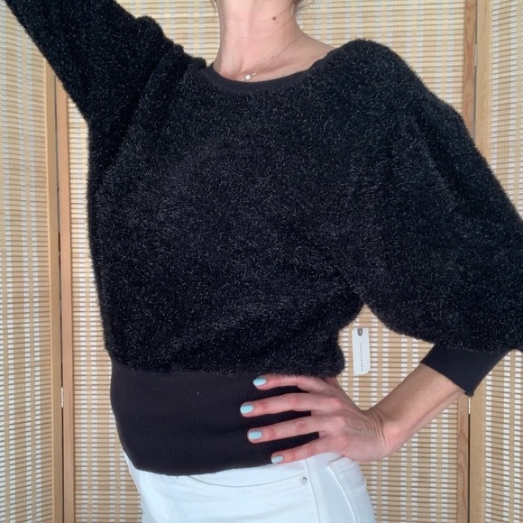 NWT Anthropologie MAEVE PAMELA TINSEL Black SHIMMER SWEATER size Small - Picture 6 of 15